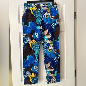 Trina Turk floral print pants - blue, white, brown and yellow, size 6
